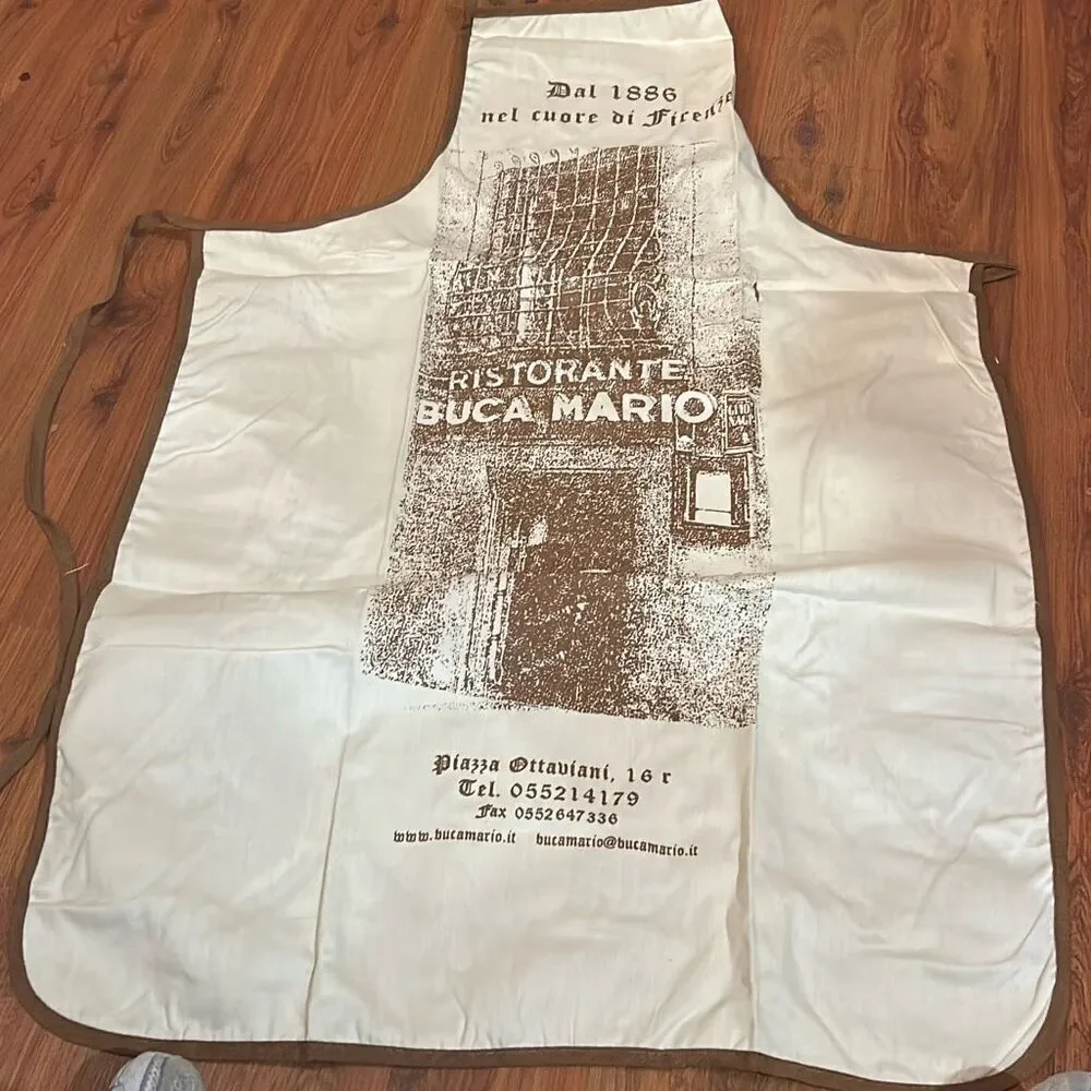 NEW Buca Mario Italy famous restaurant apron Ron cream brown Florence Italy fire